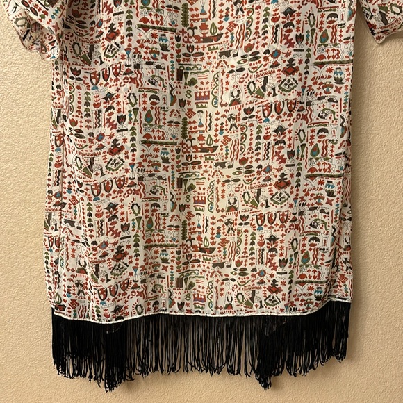 LuLaRoe MONROE Size SMALL Fringe Kimono Wrap Coverup Boho Ethnic Earthy - Picture 13 of 16